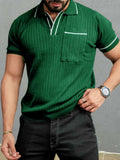 Men's Contrast Collared Neck Ribbed Knit Polo - Trendsi - Flyclothing LLC