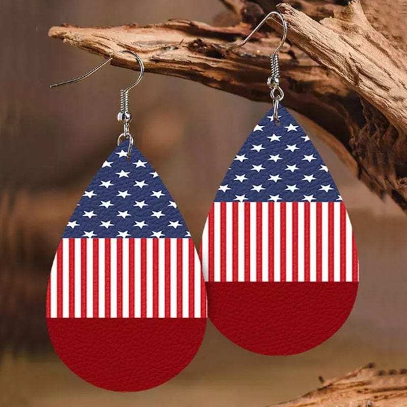 Stars and Stripes PU Leather Teardrop Earrings - Trendsi - Flyclothing LLC