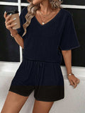 V-Neck Half Sleeve Top and Shorts Set - Trendsi - Flyclothing LLC