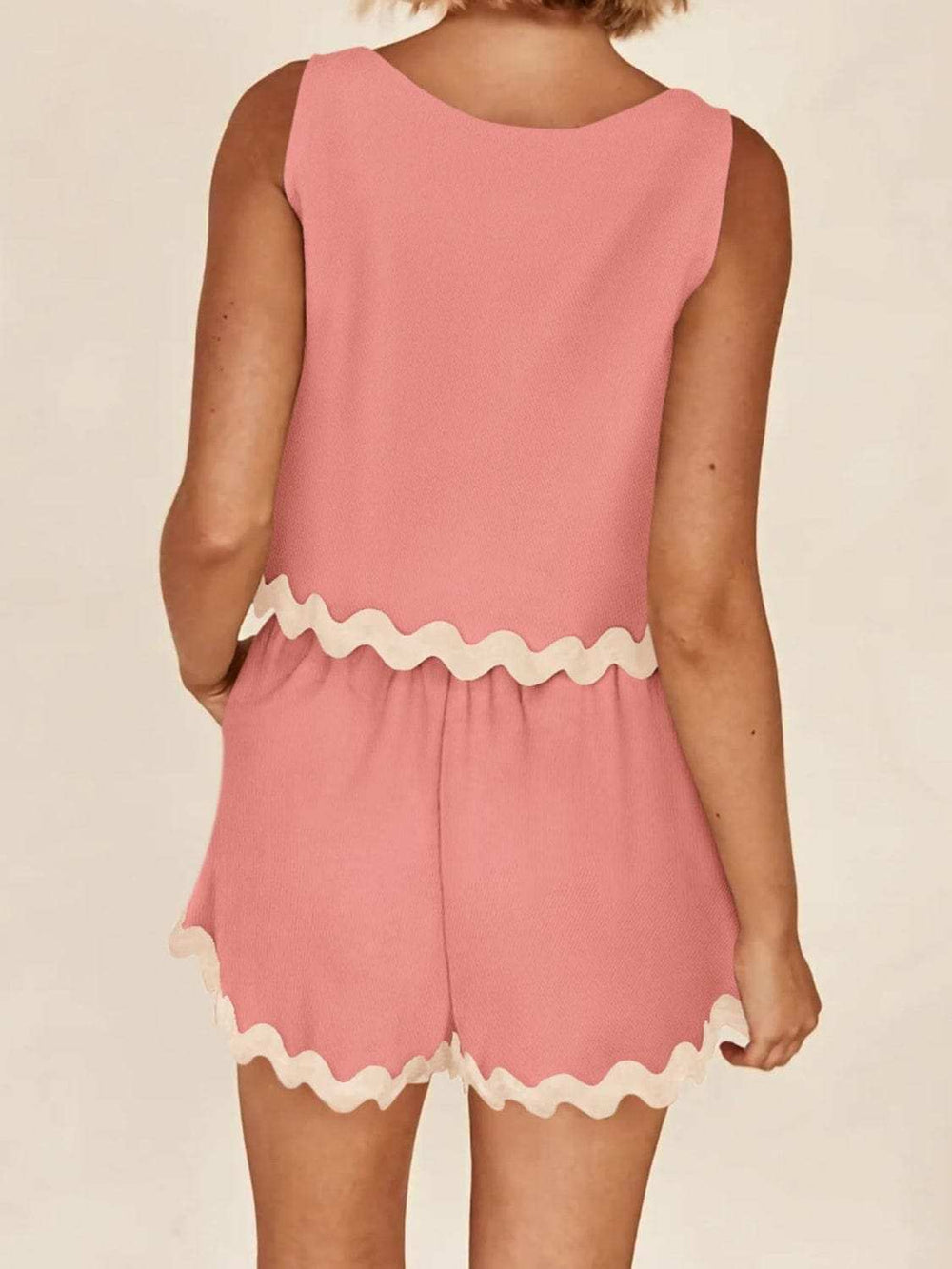 Contrast Trim Round Neck Top and Shorts Set - Trendsi - Flyclothing LLC