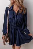 Drawstring Half Button Long Sleeve Dress - Trendsi - Flyclothing LLC