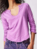 Exposed Seam Notched Long Sleeve T-Shirt - Trendsi - Flyclothing LLC