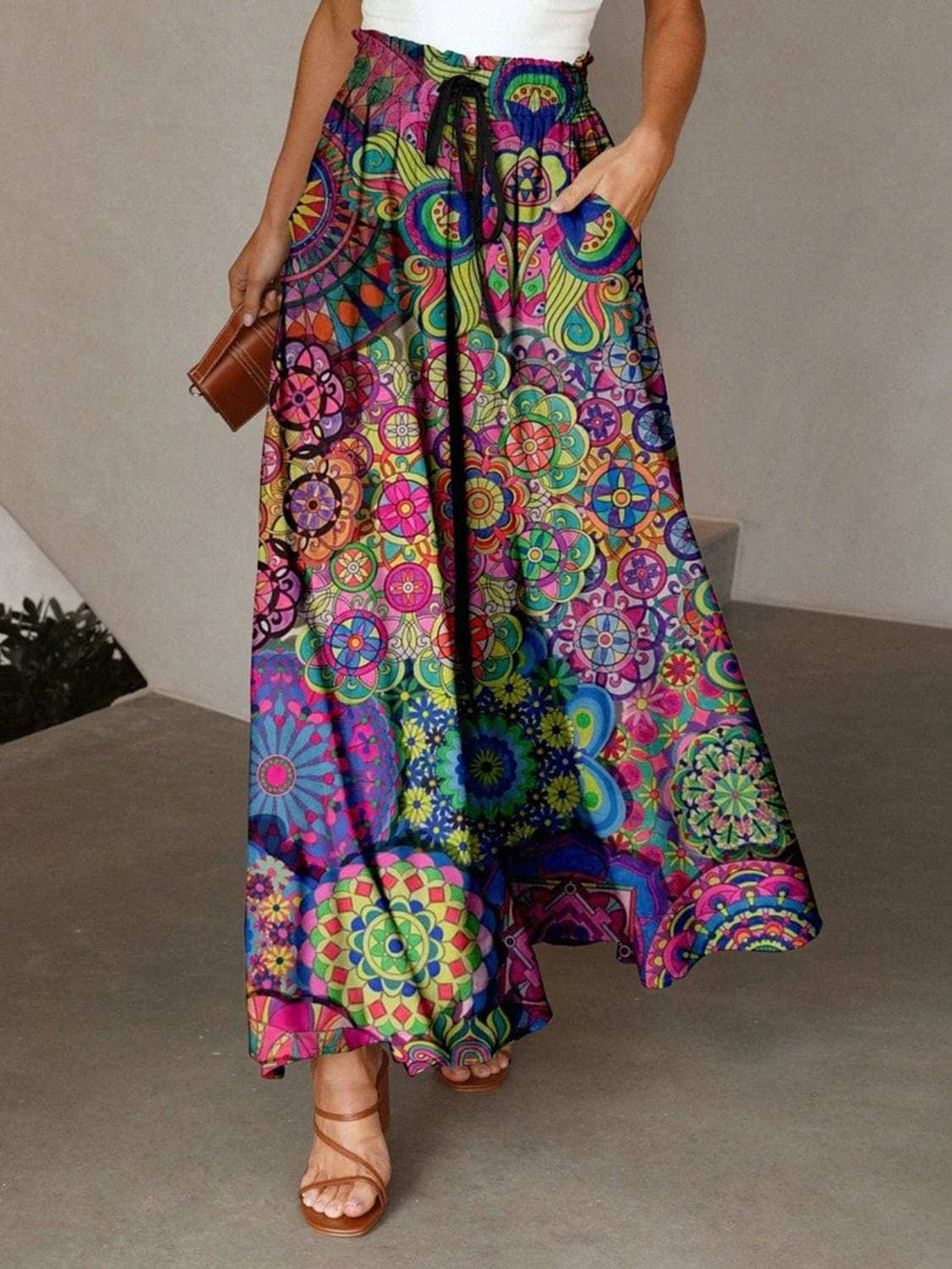 Printed Maxi Skirt with Pockets - Trendsi - Flyclothing LLC