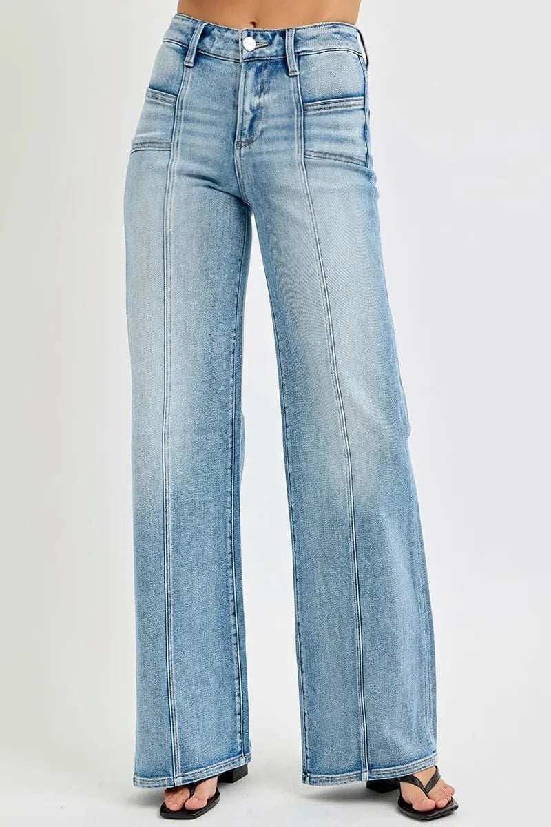 RISEN Full Size Mid Rise Wide Jeans with Front Patch Pocket Plus Size - Trendsi - Flyclothing LLC