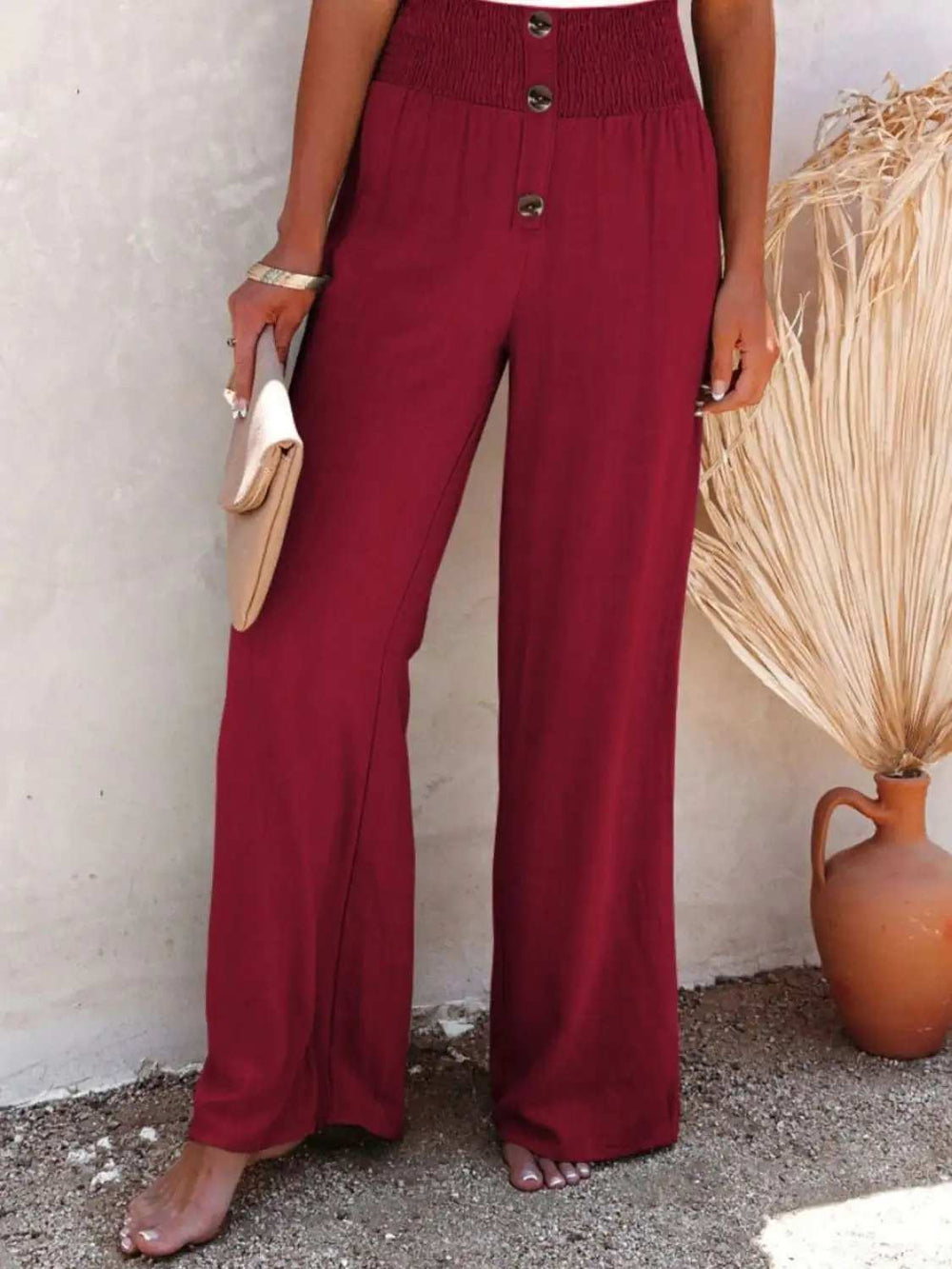 Full Size Decorative Button High Waist Pants - Trendsi - Flyclothing LLC