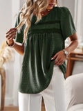 Lace Detail Round Neck Short Sleeve Blouse - Trendsi - Flyclothing LLC