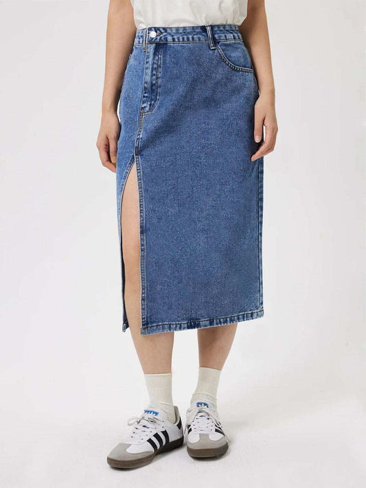 Slit Midi Denim Skirt with Pockets - Trendsi - Flyclothing LLC
