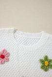 Crochet Flower Round Neck Long Sleeve Sweater - Trendsi - Flyclothing LLC