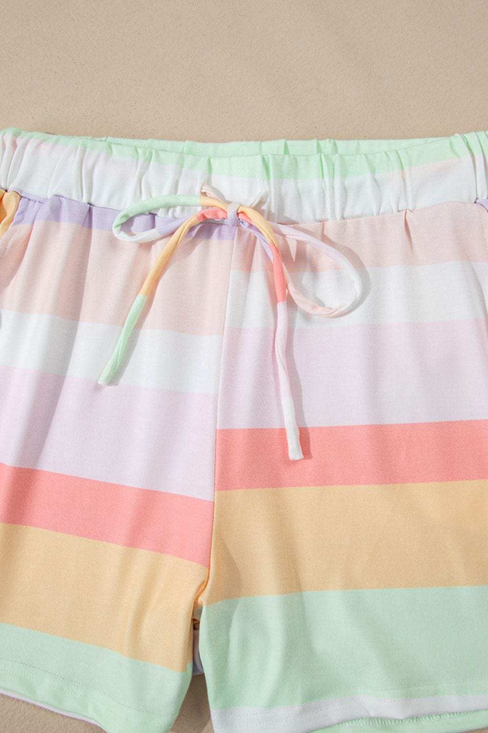 Rainbow Striped Round Neck T Shirt and Shorts Lounge Set - Trendsi - Flyclothing LLC