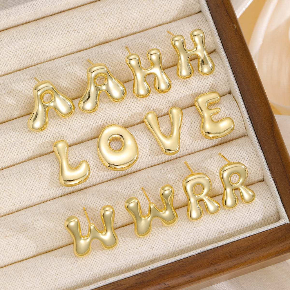 18K Gold-Plated Bubble Letter Stud Earrings - Trendsi - Flyclothing LLC