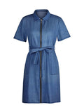 Full Size Zip Front Short Sleeve Denim Dress Plus Size - Trendsi - Flyclothing LLC