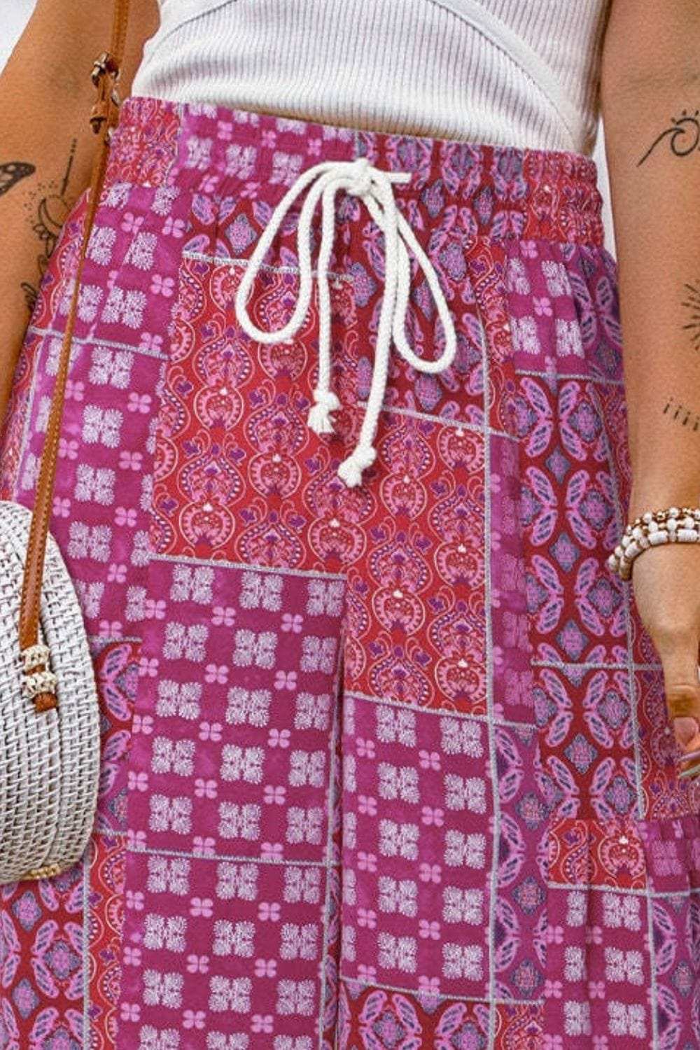 Full Size Drawstring Printed Wide Leg Pants - Trendsi - Flyclothing LLC