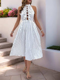 Perfee Bow Front Polka Dot Sleeveless Midi Dress - Trendsi - Flyclothing LLC