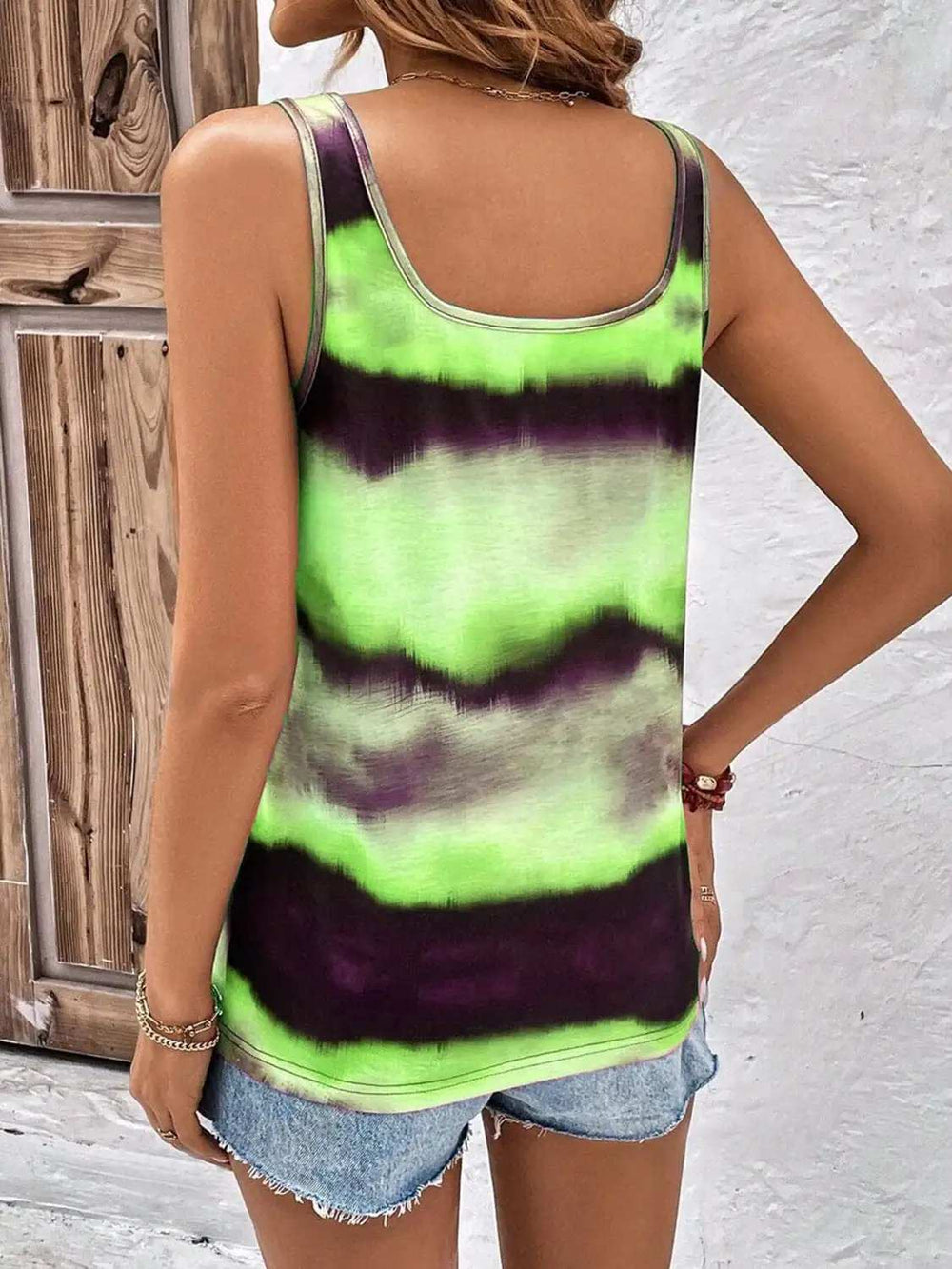 Tie-Dye Scoop Neck Wide Strap Tank - Trendsi - Flyclothing LLC