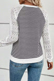 Striped Lace Raglan Sleeve Blouse - Trendsi - Flyclothing LLC