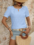 Eyelet Round Neck Short Sleeve Top - Trendsi - Flyclothing LLC