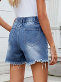 Distressed Raw Hem Asymmetrical Waist Denim Shorts - Trendsi - Flyclothing LLC