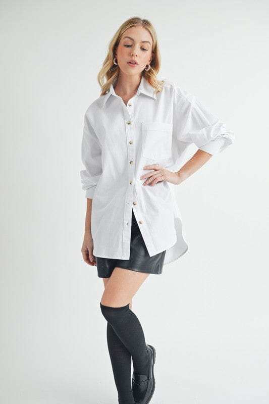 Aemi + Co High-Low Collared Neck Drop Shoulder Shirt - Trendsi - Flyclothing LLC