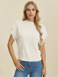 Double Take Full Size Mock Neck Short Sleeve Sweater - Trendsi - Flyclothing LLC