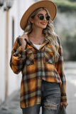 Drawstring Plaid Long Sleeve Hooded Shacket - Trendsi - Flyclothing LLC