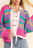 Contrast Striped Open Front Long Sleeve Cardigan - Trendsi - Flyclothing LLC
