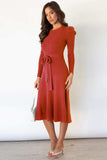 Round Neck Long Sleeve Tie Waist Sweater Dress - Trendsi - Flyclothing LLC