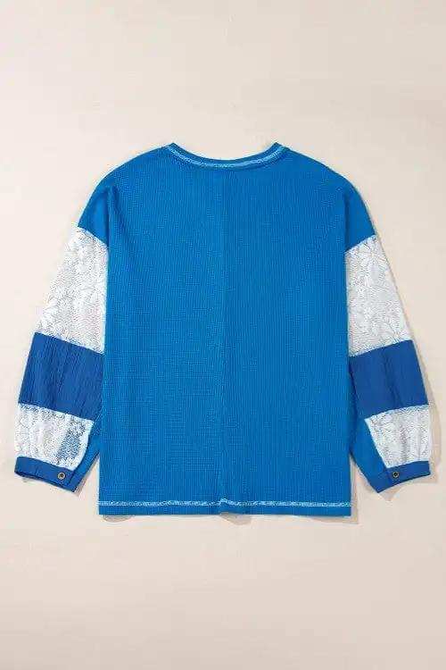 Lace Patchwork Sleeve Stitching V Neck Top - Trendsi - Flyclothing LLC