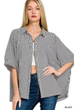 Zenana Oversized Stripe Button Down Shirt - Trendsi - Flyclothing LLC