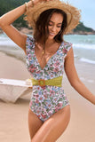 Ruffled Plunge Floral One-Piece Swimwear - Trendsi - Flyclothing LLC