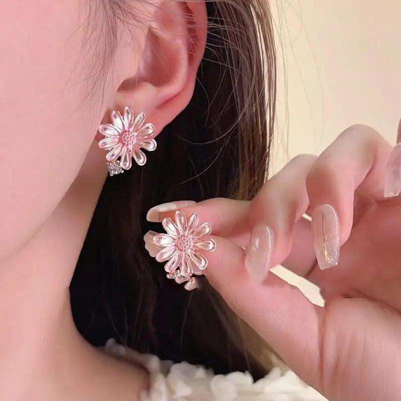 Alloy Drip Oil Flower Stud Earrings - Trendsi - Flyclothing LLC
