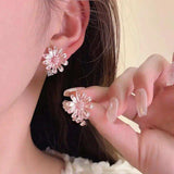 Alloy Drip Oil Flower Stud Earrings - Trendsi - Flyclothing LLC