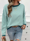 Striped Round Neck Dropped Shoulder Sweater - Trendsi - Flyclothing LLC
