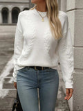 Cable-Knit Round Neck Long Sleeve Sweater - Trendsi - Flyclothing LLC