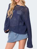 Star Round Neck Long Sleeve Knit Top - Trendsi - Flyclothing LLC