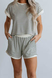 Striped Contrast Top and Shorts Set - Trendsi - Flyclothing LLC