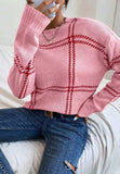 Contrast Round Neck Long Sleeve Sweater - Trendsi - Flyclothing LLC