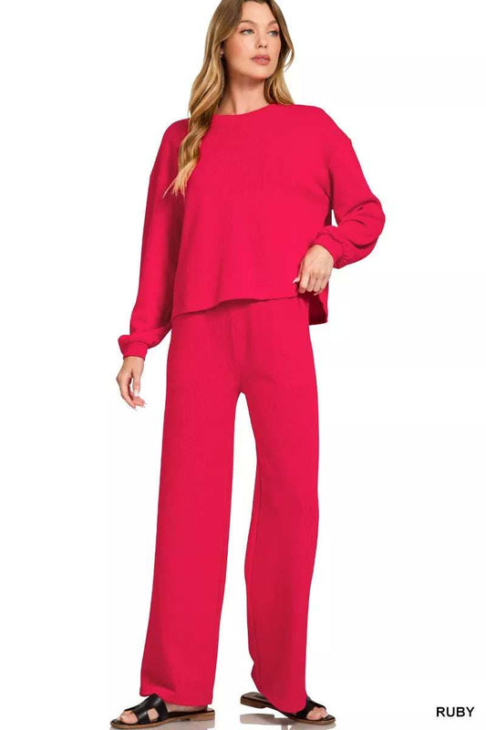 Zenana French Rib Pullover and Pants Set - Trendsi - Flyclothing LLC