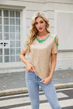 Sequin Crisscross V-Neck Cold Shoulder Blouse - Trendsi - Flyclothing LLC