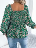 Floral Square Neck Flounce Sleeve Blouse - Trendsi - Flyclothing LLC