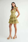 MABLE Floral Print Shoulder Tie Layered Mini Dress - Trendsi - Flyclothing LLC