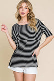 BOMBOM Striped Round Neck T-Shirt - Trendsi - Flyclothing LLC