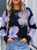 Angel Wings Flower Round Neck Long Sleeve Sweater - Trendsi - Flyclothing LLC