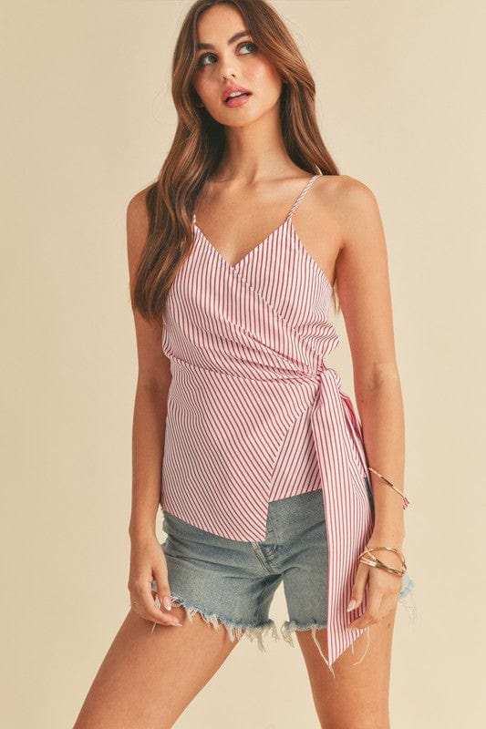 Aemi + Co Side Knotted Surplice Striped Cami - Trendsi - Flyclothing LLC