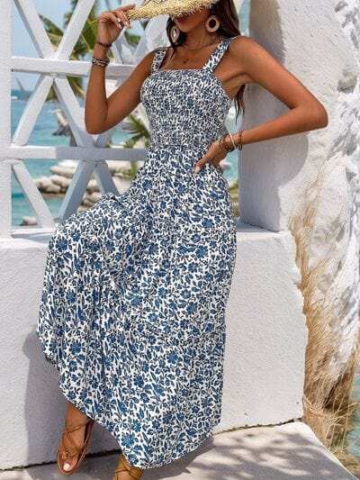 Perfee Frill Printed Square Neck Midi Cami Dress - Trendsi - Flyclothing LLC