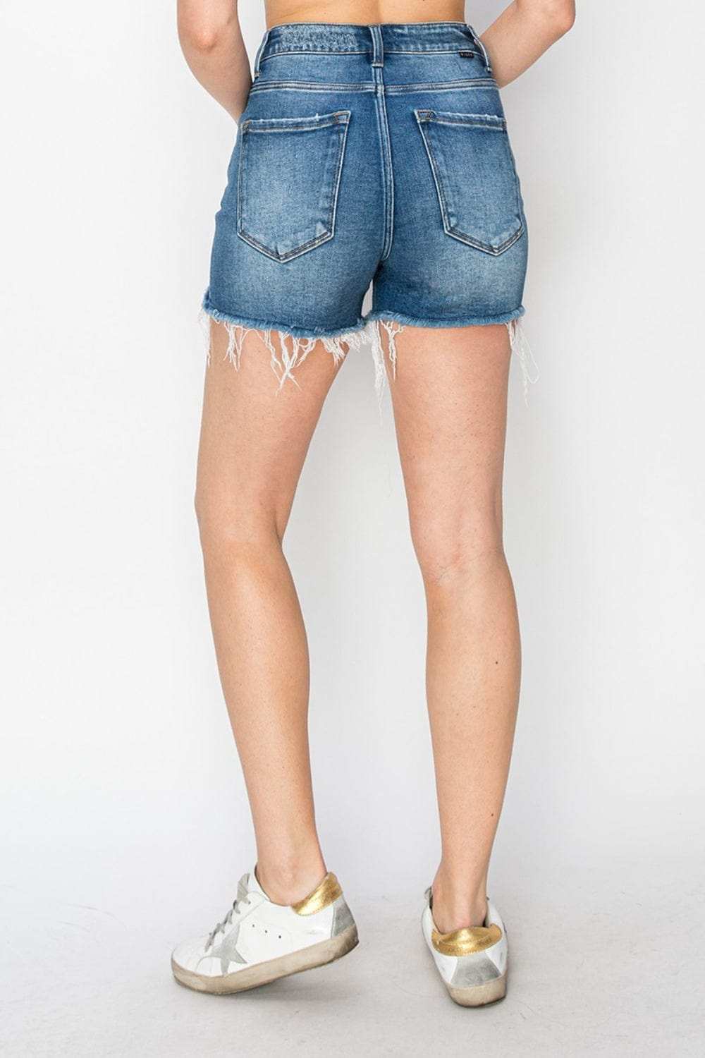 RISEN High Rise Raw Hem Distressed Denim Shorts - Trendsi - Flyclothing LLC