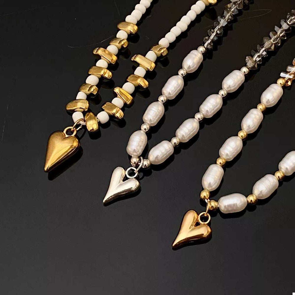 Pearl & Heart Pendant Necklace - Trendsi - Flyclothing LLC