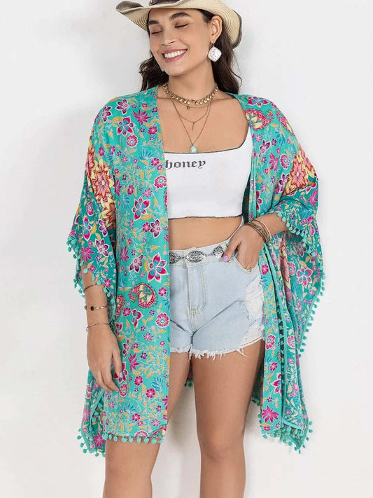 Plus Size Printed Open Front Cover-Up - Trendsi - Flyclothing LLC