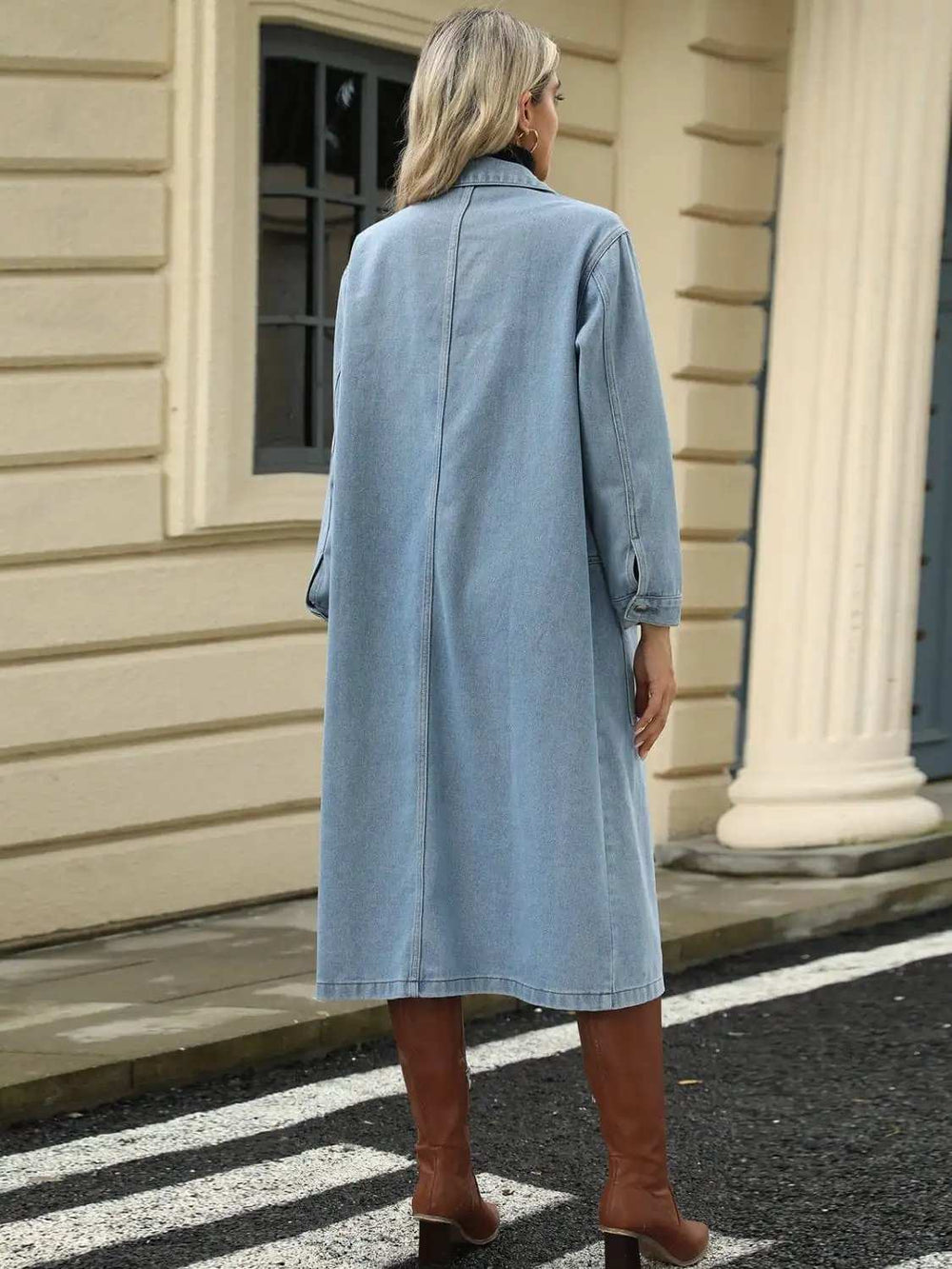 Pocketed Button Down Collared Neck Denim Jacket - Trendsi - Flyclothing LLC