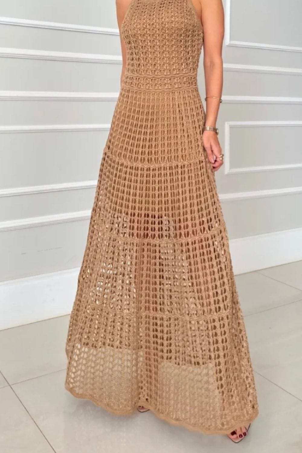 Hollowed-Out Sleeveless Maxi Dress - Trendsi - Flyclothing LLC