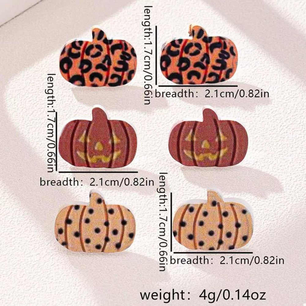 3 Piece Halloween Pumpkin Stud Earrings - Trendsi - Flyclothing LLC